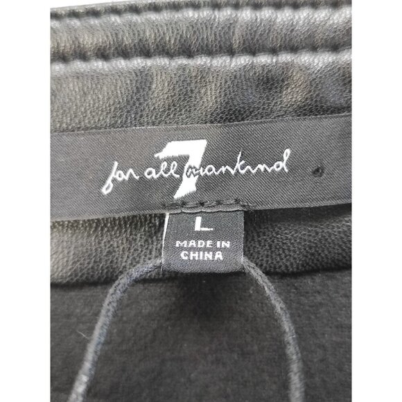 7 For All Mankind Women's Black Faux Leather Puff Sleeves Crop Top Size L - Picture 3 of 8